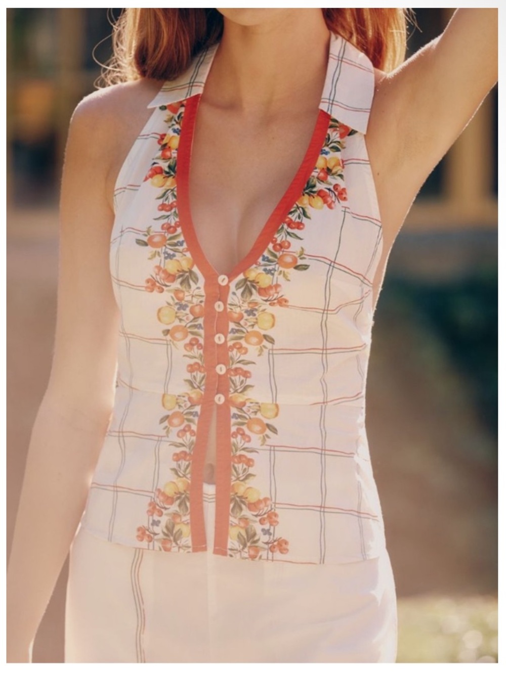 🟤NWT CELANDINE by ANTHROPOLOGIE Cotton V-Neck Halter Tank in Ivory